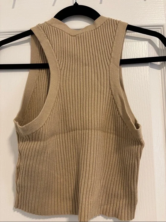 Divided Ribbed Tank Top - Beige - Picture 3 of 3